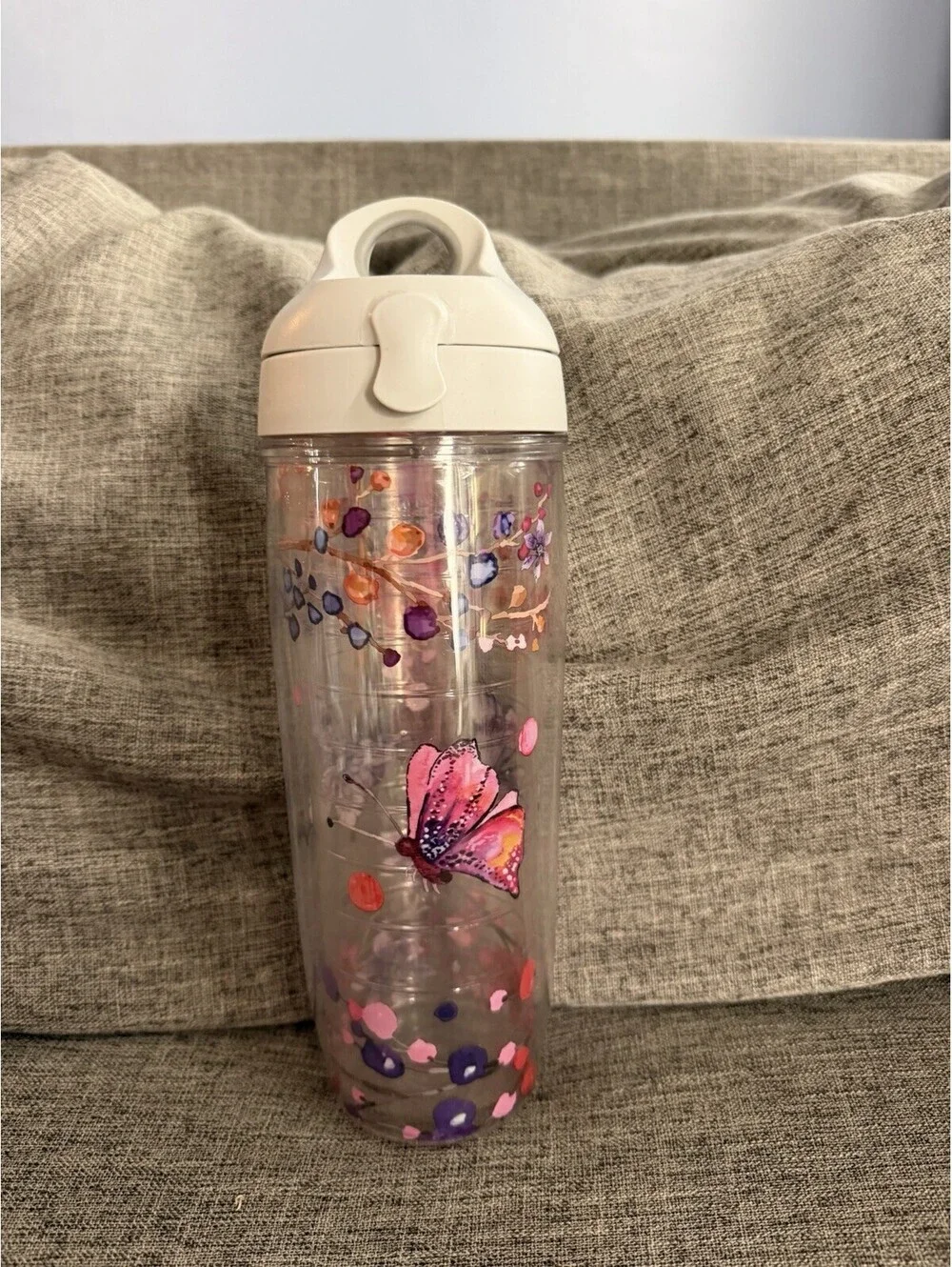 Tervis 24oz Water Bottle Cherry Blossom Butterfly Watercolor Clear Flip Lid